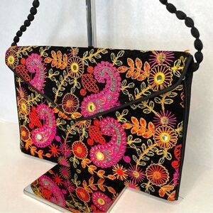 Embroidered Clutch Shoulder Bag Paisley Multi Colour
